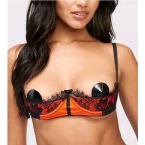 Fredericks of Hollywood Orange Black Lace Shelf Bra Underwire 14 NWT Lingerie